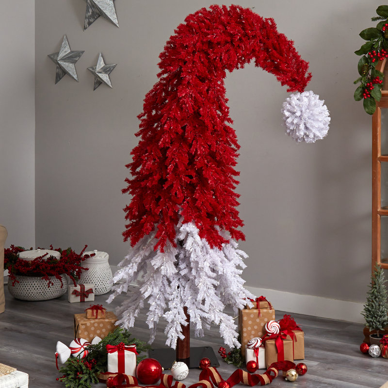 9Ft. Holiday Red Santa Hat Christmas Tree With 600 LED Lights And 1992 Bendable Branches
