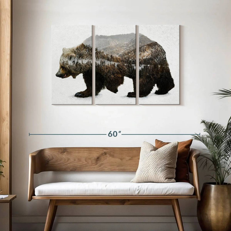 The Kodiak Brown Bear Wall Art Multi Piece Canvas Print, H 28 po x l 45 po x P 1,25 po