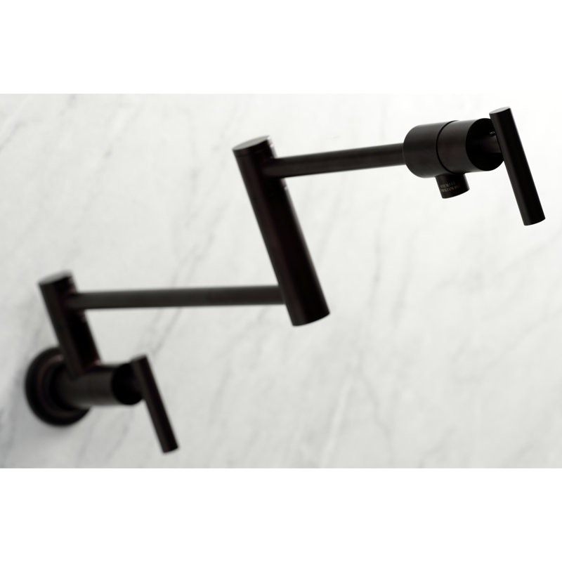 Kingston Brass Manhattan Two-Handle 1-Hole Wall Mount Pot Filler Faucet, Oil Rubbed Bronze, Lever