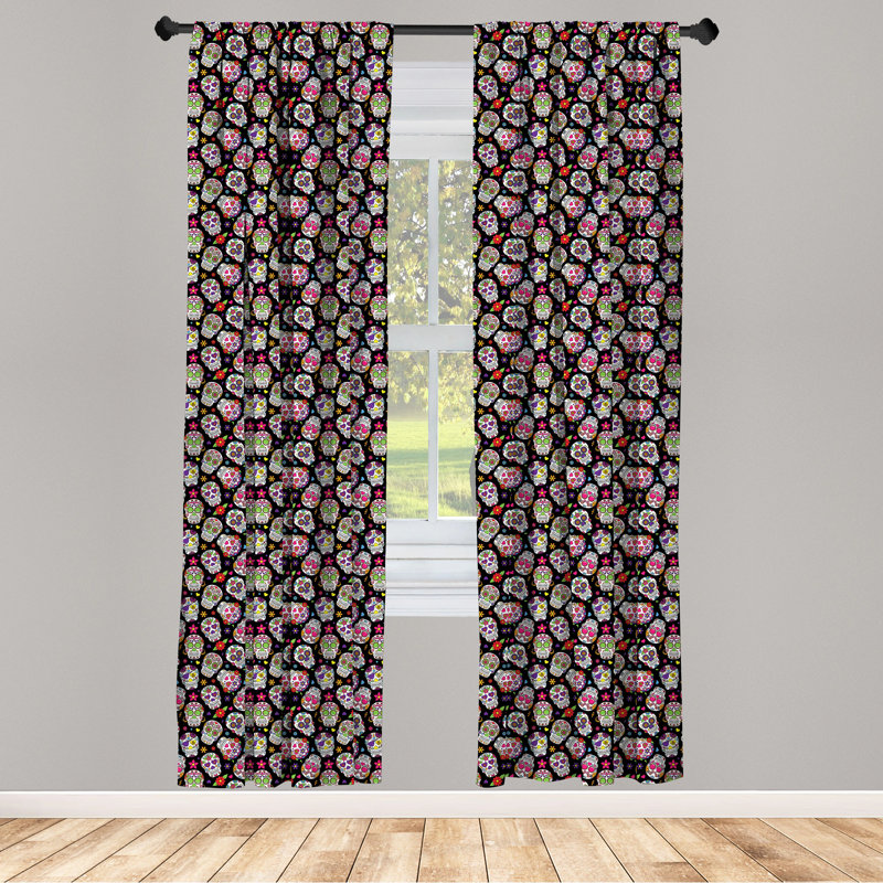 Ambesonne Sugar Skull Floral Semi-Sheer Rod Pocket Curtain Panels (Set of 2)