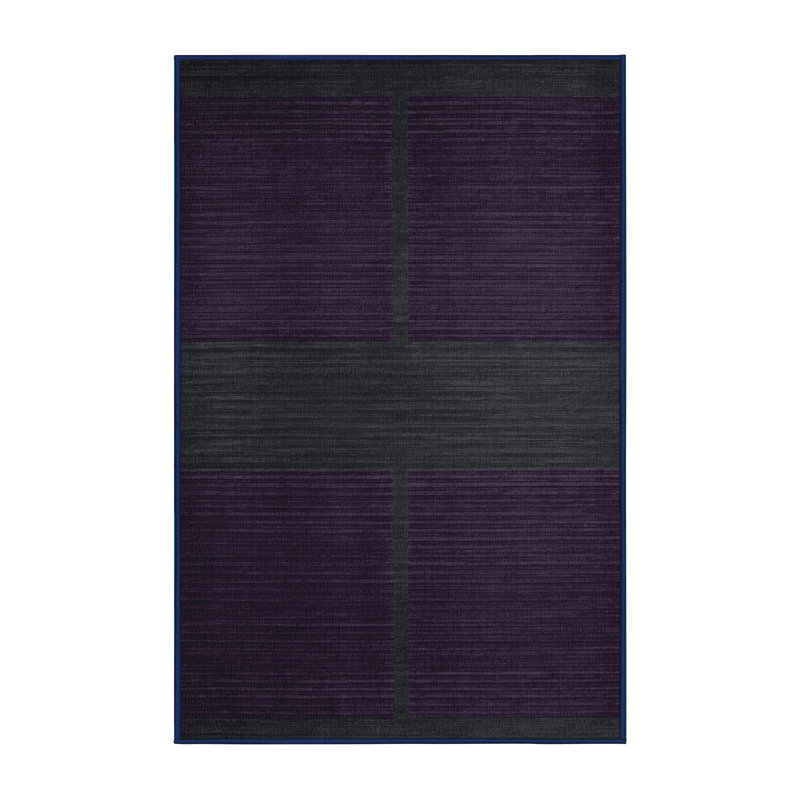 Tapis mauve à rayures horizontales lavable à la machine, Rectangle 7 pi x 9 pi