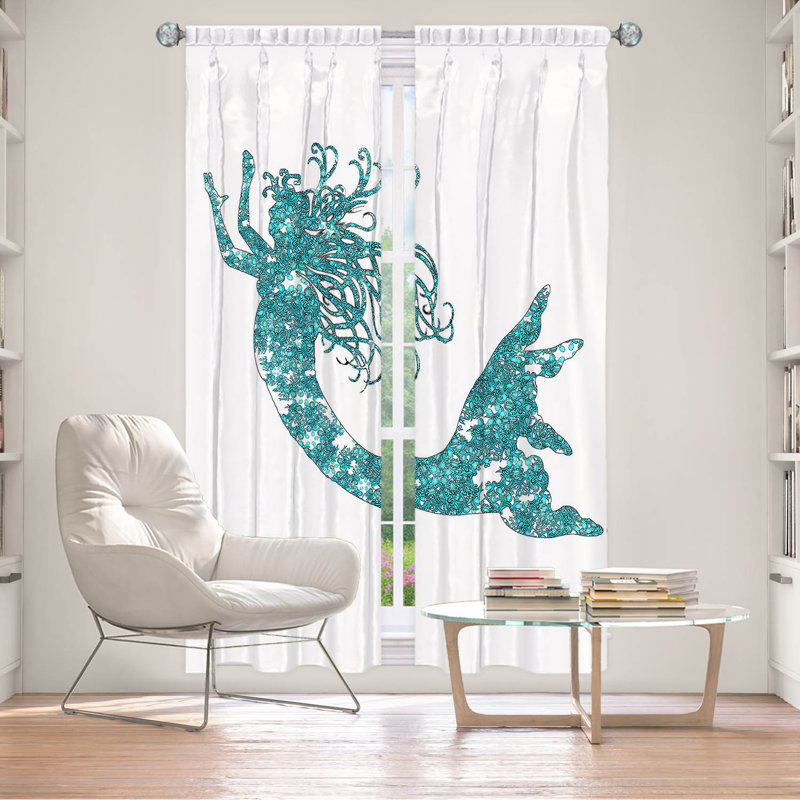 Paire de rideaux obscurcissant en polyester Rossy, L 20 po x L 52 po, Aqua / blanc
