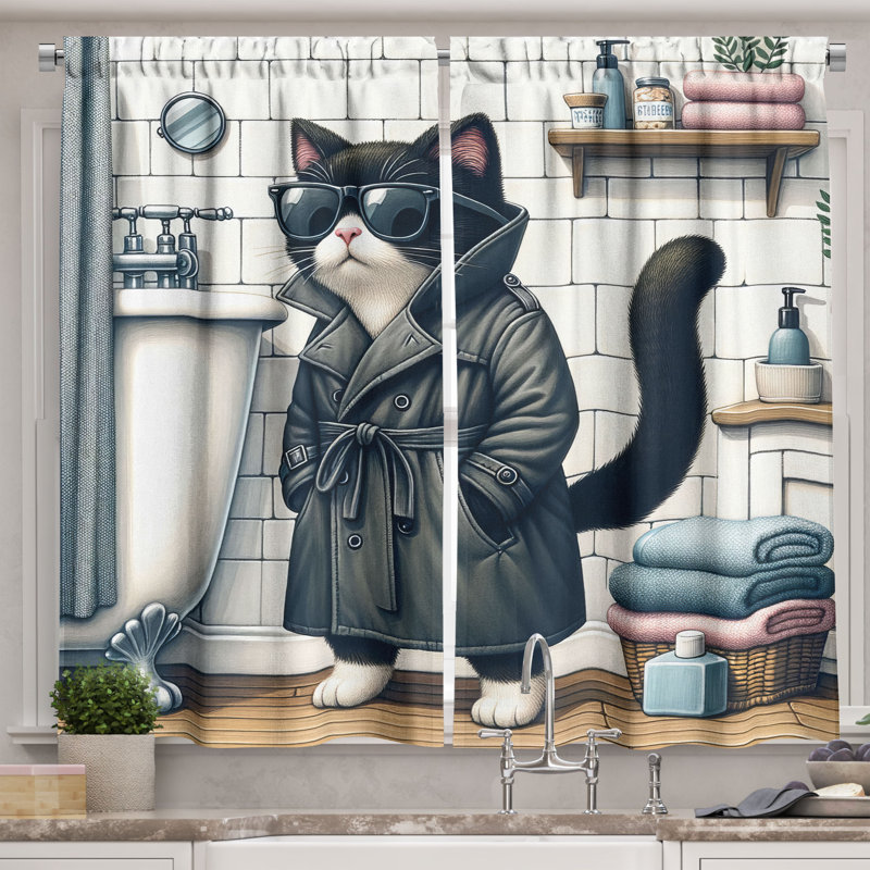 Cat Kitchen Curtain, 55" W x 39" L