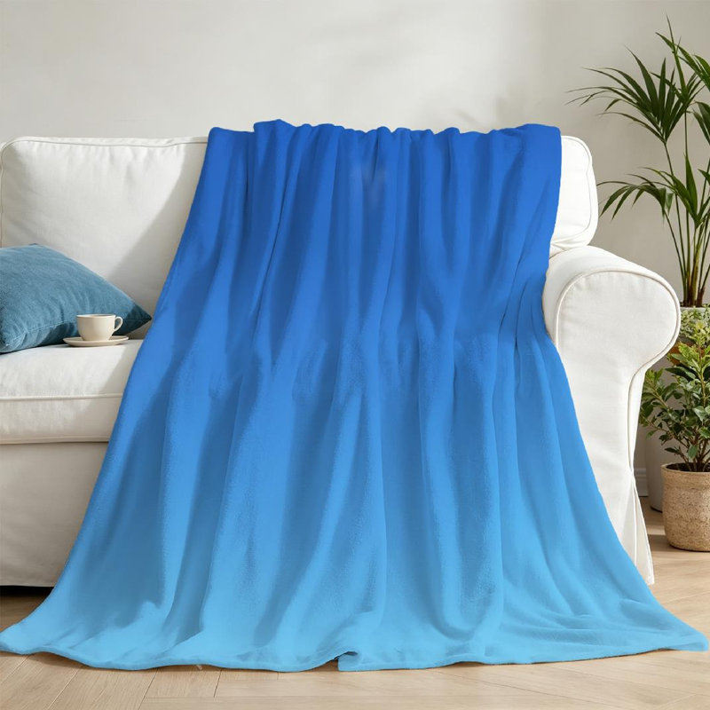 Jeté bleu en flanelle de polaire ultra douce, imprimé graphique simple face bleu ciel, Throw 50" x 60"