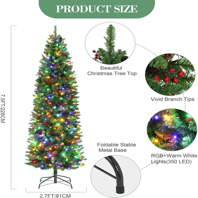 Arbre de Noël artificiel pré-éclairé, H 7,5 pi
