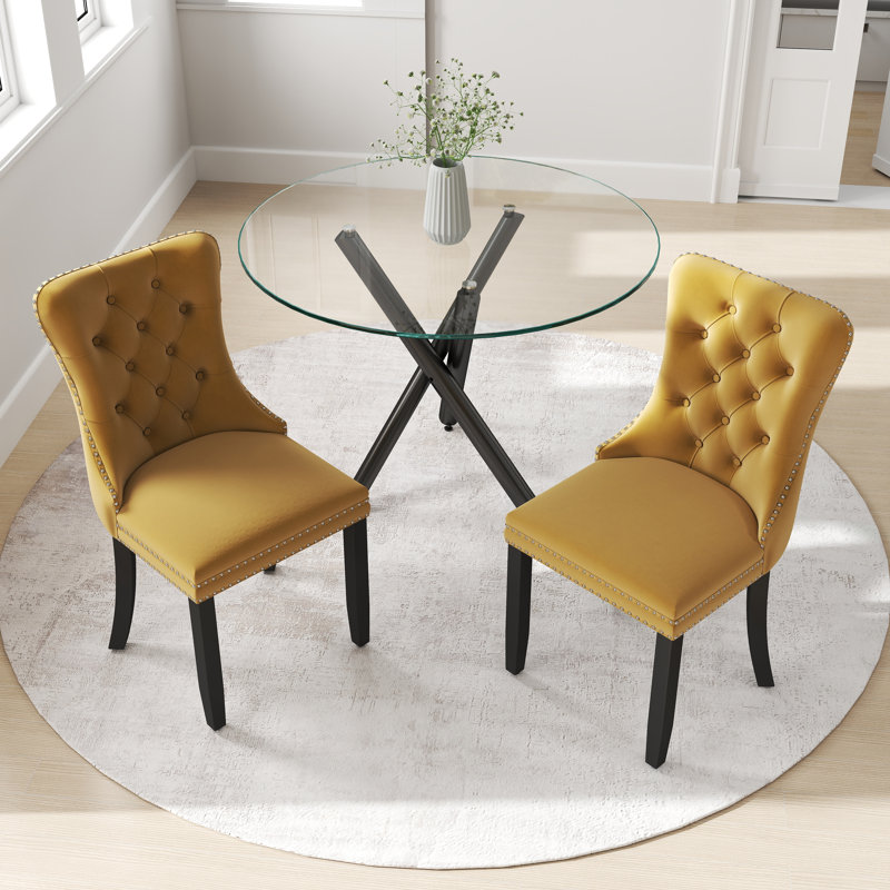Ensemble de table ronde en verre, Jaune, 3