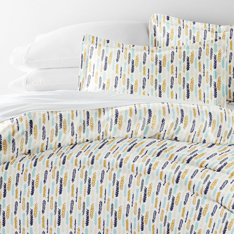 Duvet Cover Set Patterned Microfiber Ultra Soft Bedding in Feathers, Queen Duvet Cover + 2 Standard Shams