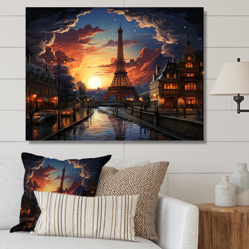 Futuriste Paris Eiffel Tower Scenery III - Franch Wall Art Living Room, H 16 po x l 32 po x P 1 po, Toile tendue