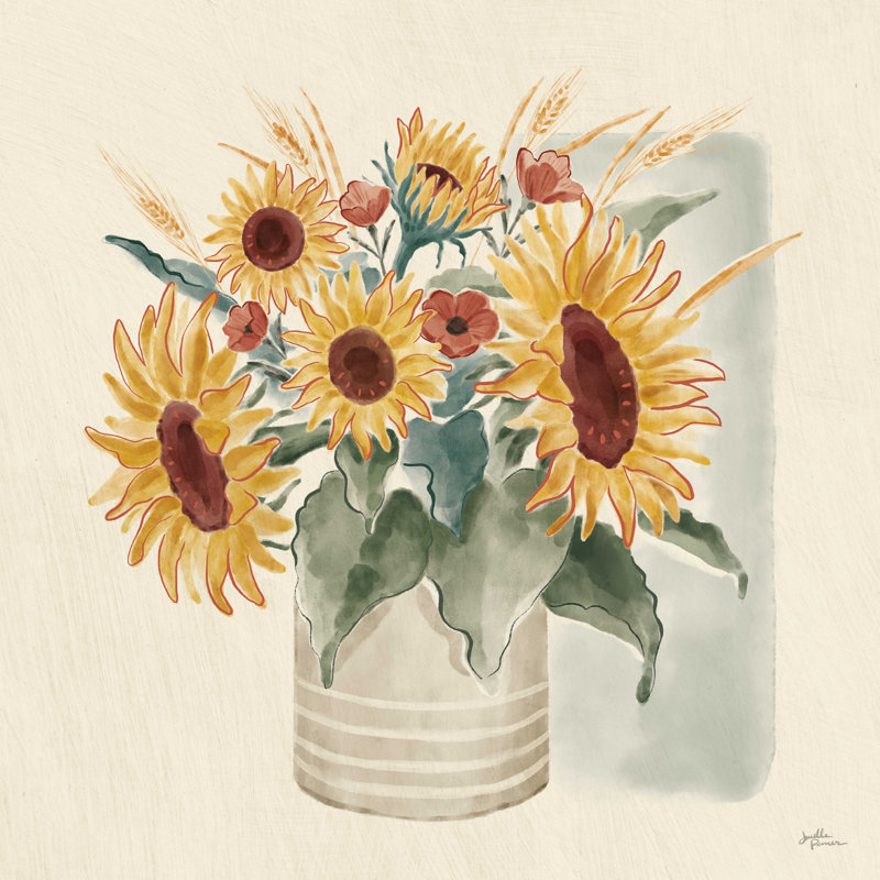 «Sunflower Season V» par Janelle Penner - impression sur toile tendue, H 12 po x l 12 po, Non, Wrapped Canvas