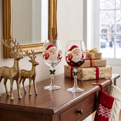 Décorations de Noël Verres à vin de Noël Verre à pied en cristal à la main pour les fêtes