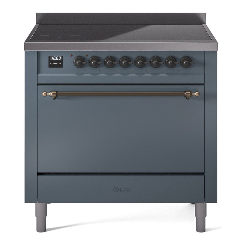 ILVE Nostalgie II Series 36 inch Induction Range with 6 Induction Elements (Glass Door), Blue Gray/Bronze