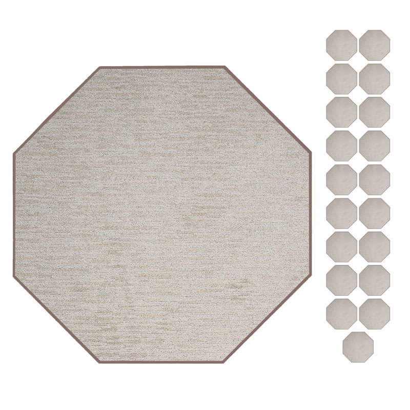 Ensemble de tapis de couleur unie touffetés à la machine en polyester beige, Octogone 2 pi