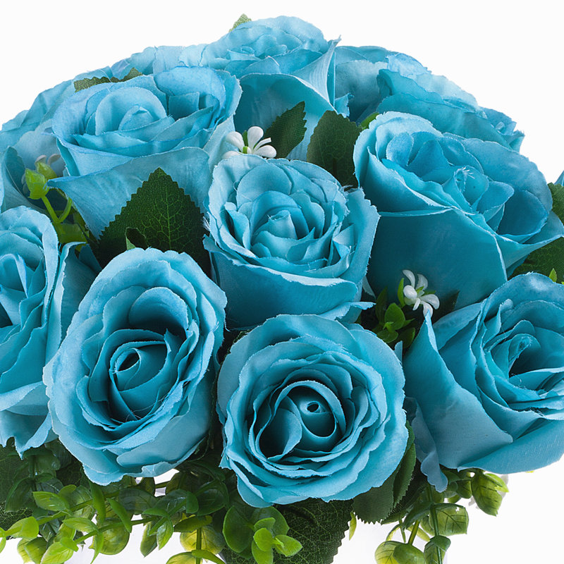 Arrangement floral roses en vase, Turquoise