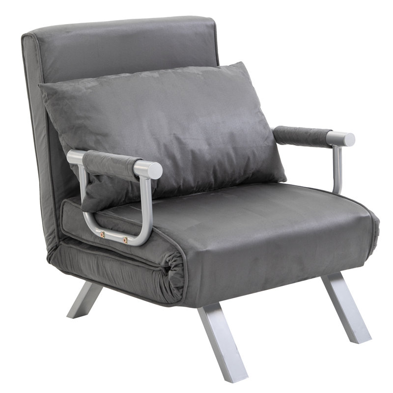 Fauteuil individuel de type futon de 25,6 po de largeur avec dossier ferme Longoria, Gris foncé / lin