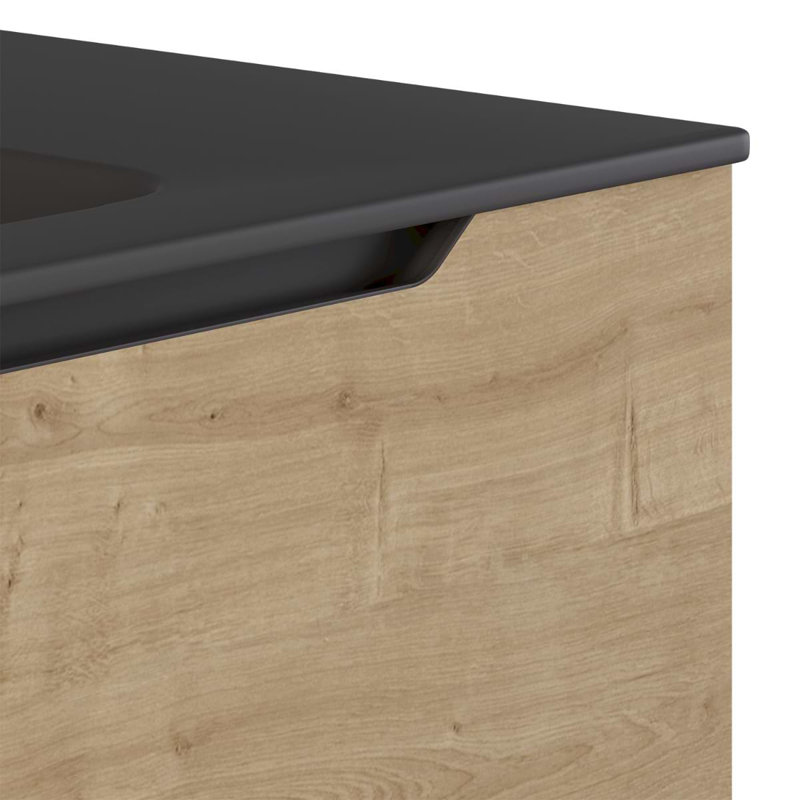 Duo 24" Single Vanity With Integrated Ceramic Top, Blonde Wood, Black, 40"