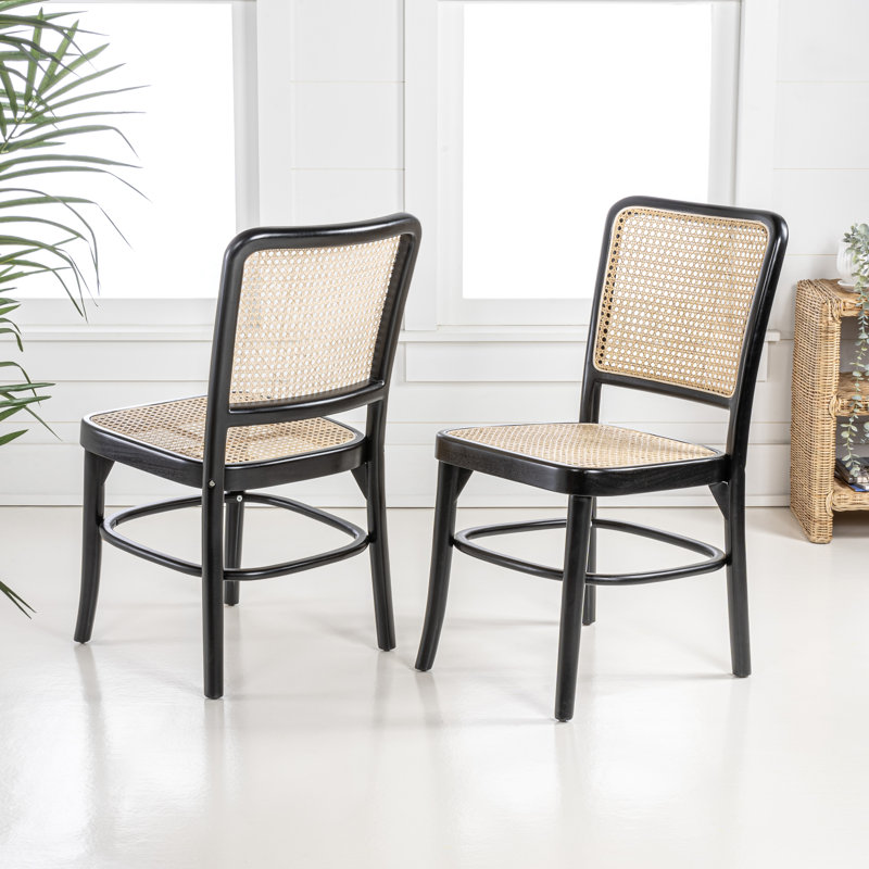 Chaises de salle à manger en acajou noir et en rotin tissé de style Mid-Century Colmar, chaises d'appoint sans accoudoirs de l 17,7 po pour la salle à manger et la cuisine