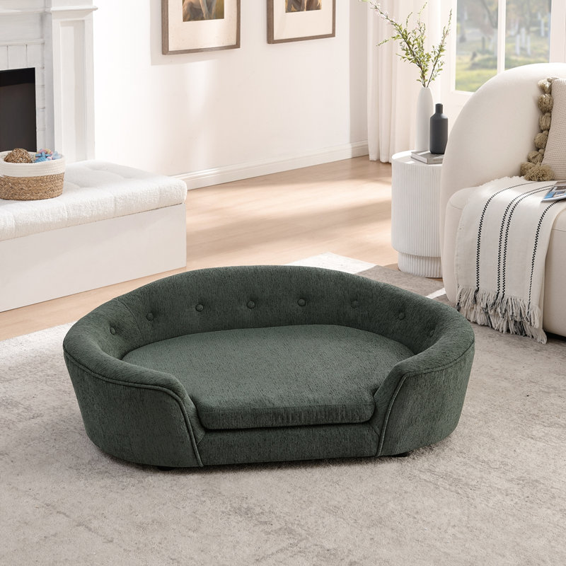 Canapé pour chien surdimensionné ovale semi-fermé surdimensionné, Vert olive