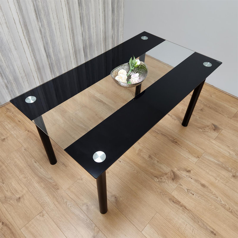 Rectangular Dining Table, 75 cm H x 140 cm W x 80 cm D, Black/Clear