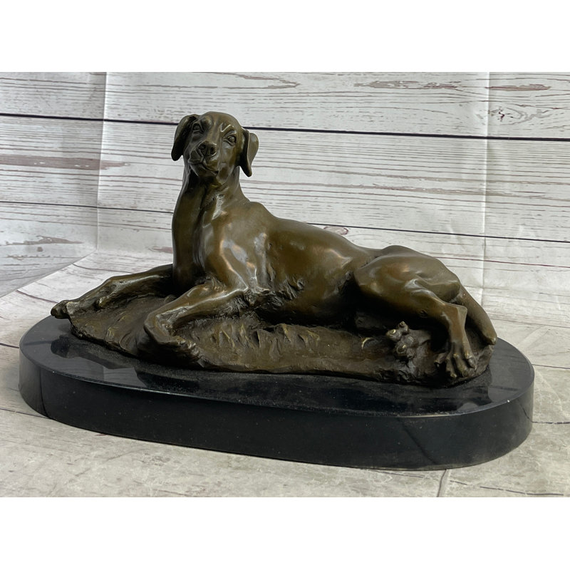 Bronze Pet Dog Sculpture Statue Figure on Marble Base Antoine Barye 8" x 13"