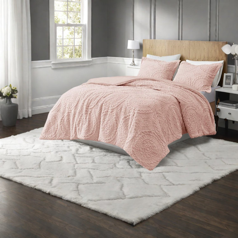 Ensembles de literie luxueux en fausse fourrure, conception de médaillon en peluche de polyester pour la maison