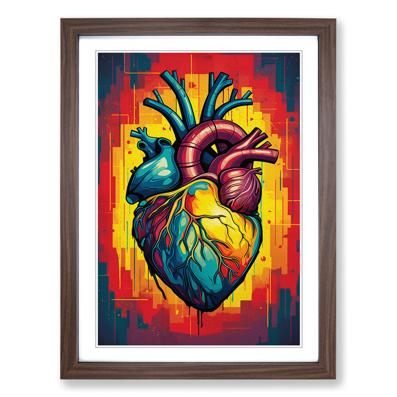 Anatomical Heart Pop Art - Framed Print, 64cm H x 46cm W, Walnut Framed