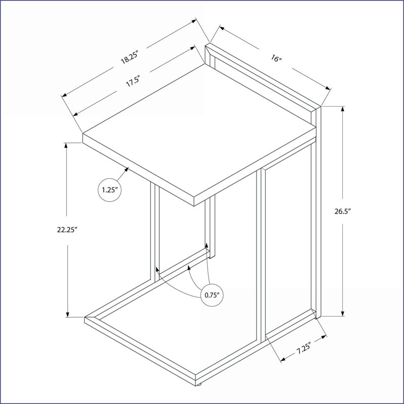 Table basse en forme de C peu encombrante - plateau en stratifié gris Base en métal noir pour le salon et amp; Chambre à coucher
