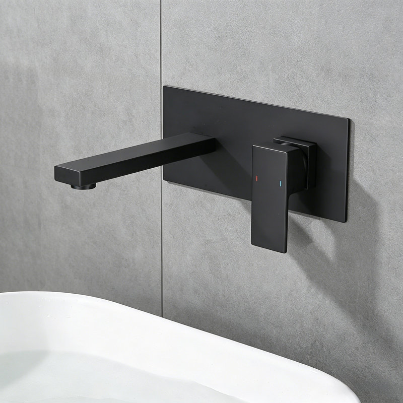 Robinet mural pour lavabo ou baignoire, robinet à poignée simple en laiton 2 trous inclus, noir mat, Noir mat