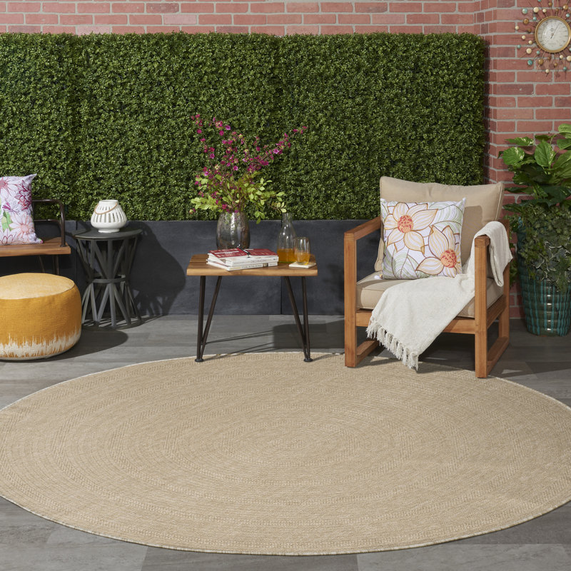 Tapis intérieur / extérieur géométrique Cascio, Taupe ivoire, Rond 8 pi
