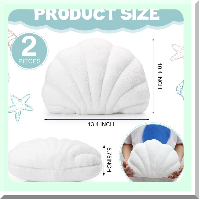 Seashell Dream Pillow Set - Soft Shaped Decorative Cushions for Bedroom & Living Room - Coastal Home Decor Accent in White Color