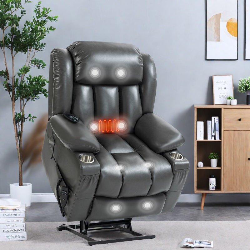 Heavy Duty Upholstered Power Lift Recliners With Massage, Modern Grey