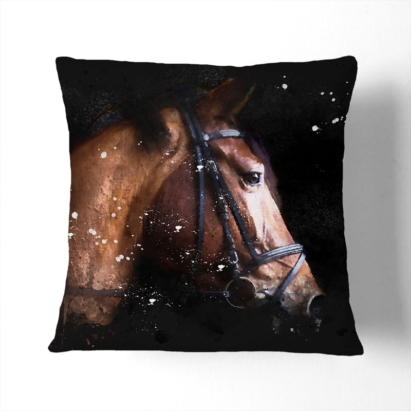 Horse Portrait Paint Splash Cushion with Filling, 55cm H x 55cm W x 20cm D, White