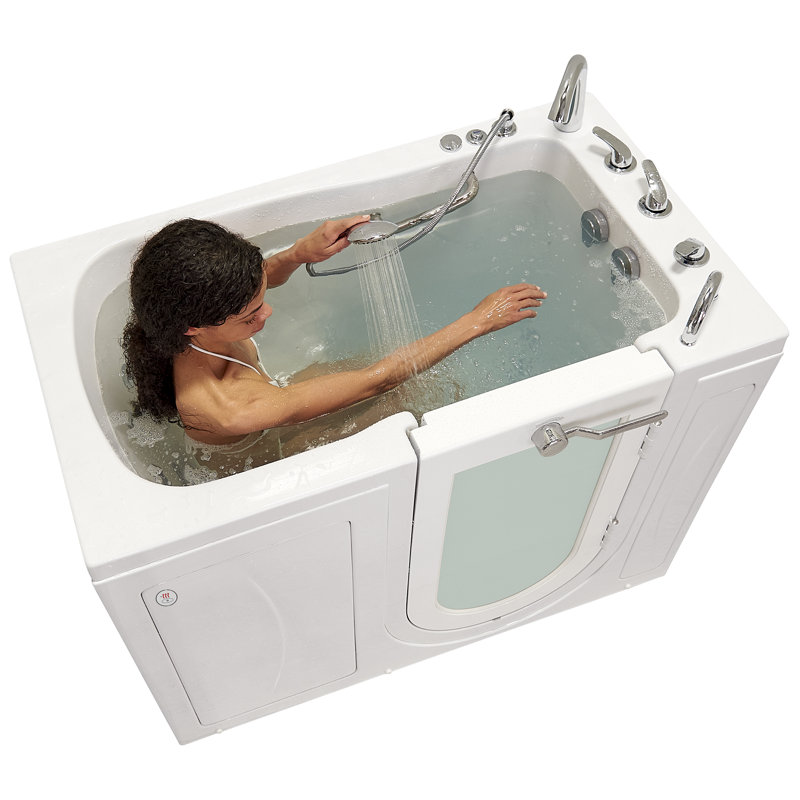 Ella Monaco 32"x52" Acrylic Hydro Massage Walk-In Bathtub with Right Outward Swing Door, Heated Seat, 5 Piece Fast Fill Faucet, 2" Dual Drain