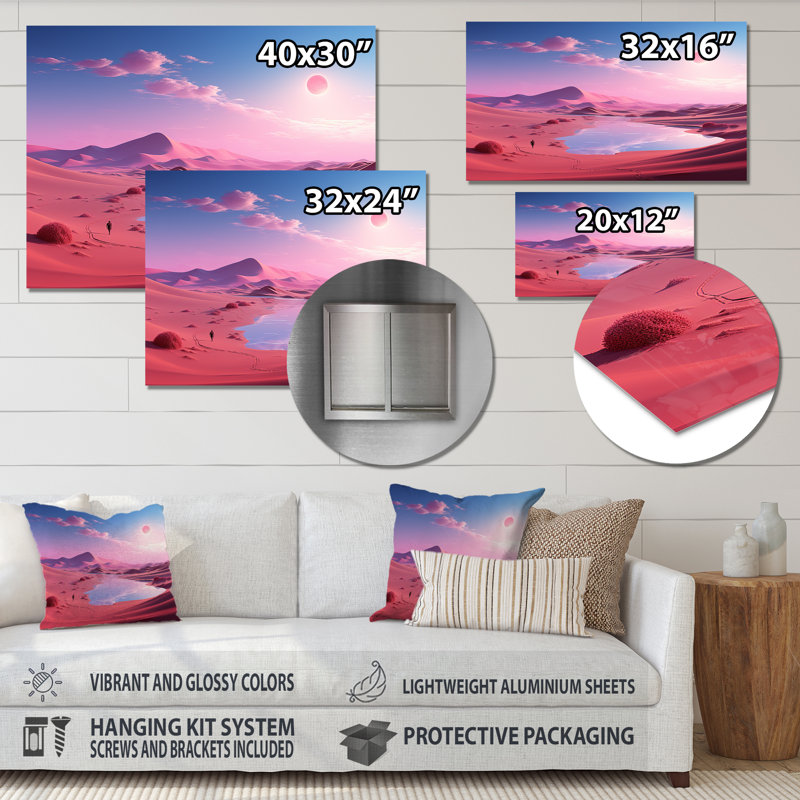 «Space Dreamscape Roseat Sky II - Desert», art mural en métal, H 16 po x l 32 po x P 1 po