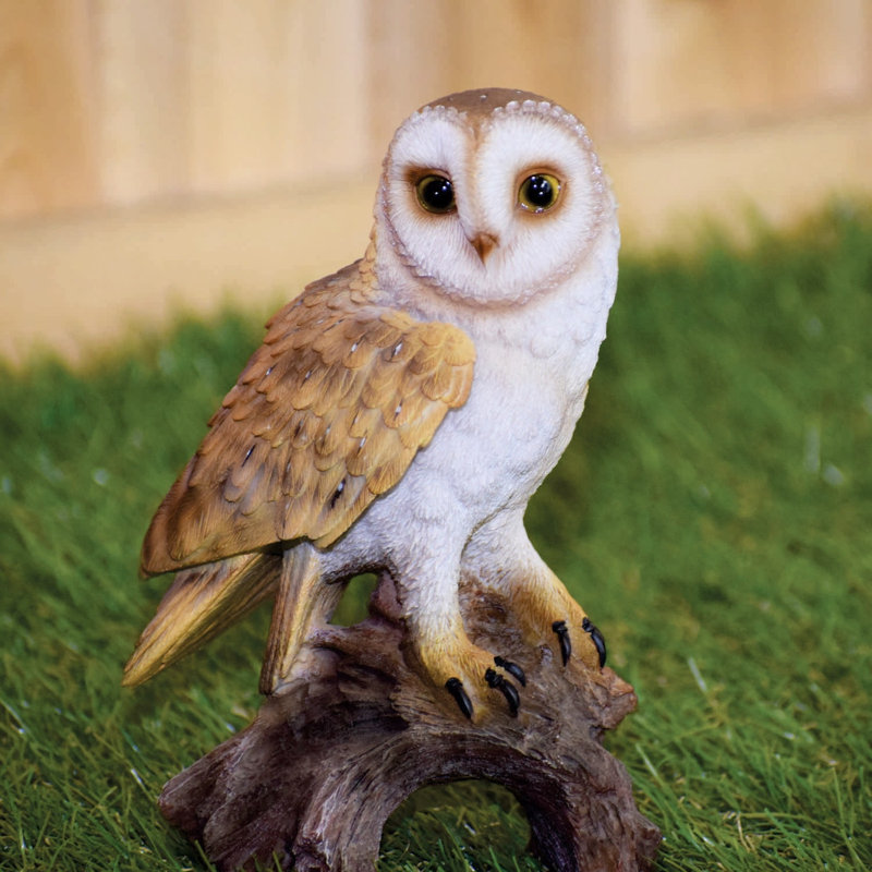 Lifelike Polyresin Barn Owl on Stump Statue
