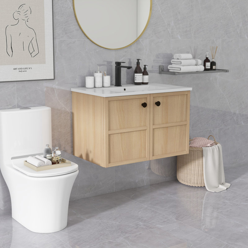 Ensemble de meuble-lavabo mural 30 po avec lavabo en céramique