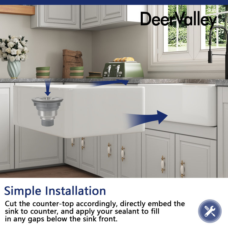 Deervalley 33 L X 20 W Multi-Functional Workstation Farmhouse Kitchen  Sink With Sink Grid, Cutting Board And Dish-Drying Rack & Reviews