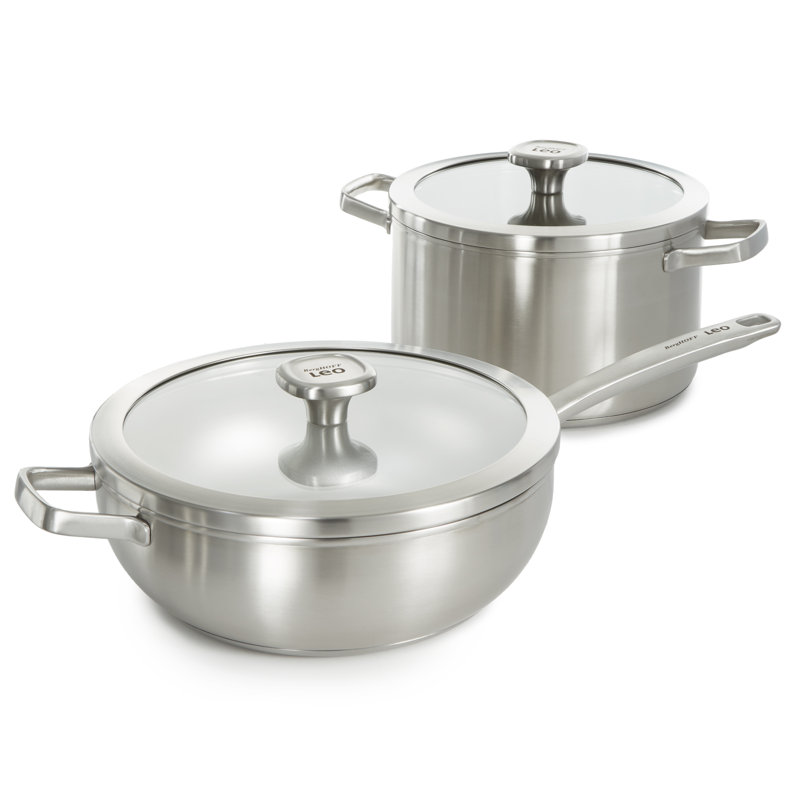 Batterie de cuisine BergHOFF Leo Graphite 4Pc avec couvercles en verre, acier inoxydable recyclé 18/10