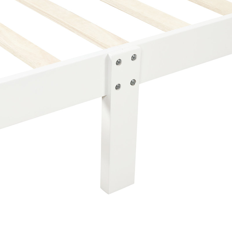 Lit plateforme simple en bois massif blanc avec tête de lit