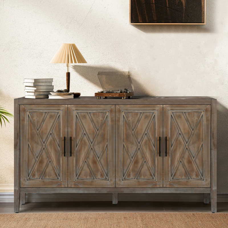 Console moderne avec tablette réglable - brun antique pour chambre à coucher 60 po 4 portes