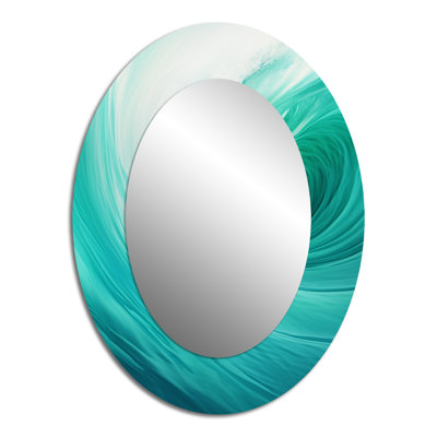 Turquoise Wondrous Wave Spiral - Teal Oval Wall Mirror Decor