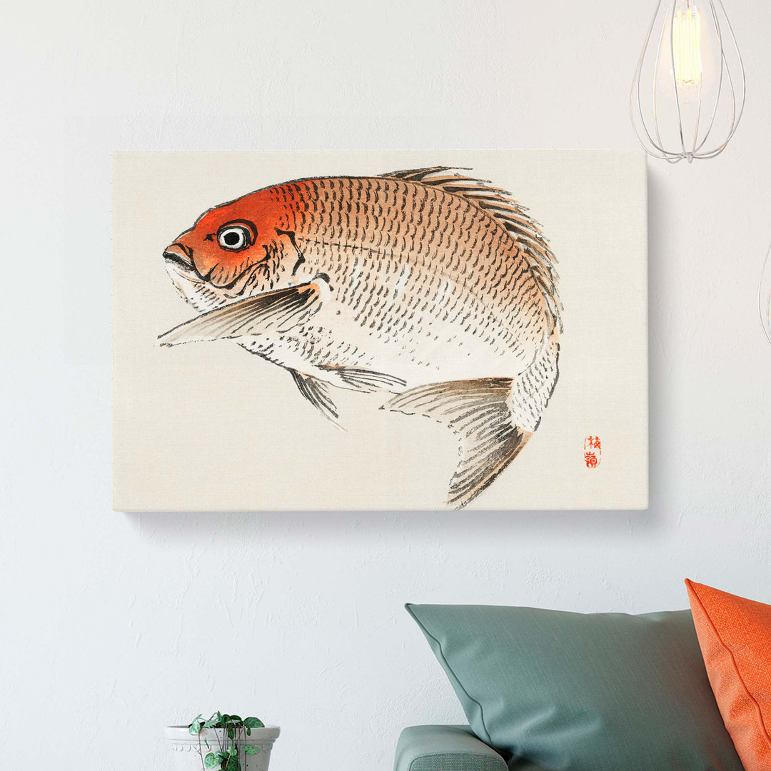 Red Seabream Fish by Kono Bairei - Wrapped Canvas