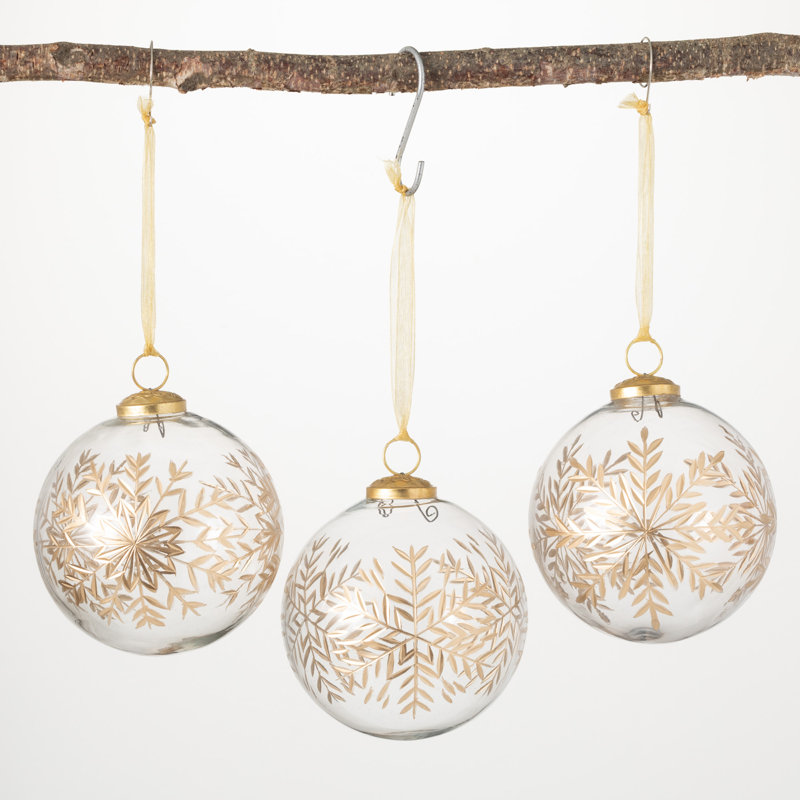 3 Piece Good Tidings Snowflake Ball Ornament Set