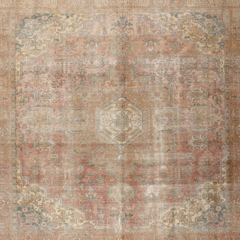 Beige en laine de style oriental keghon/rose clair Tapis décoratif, Carré 7 pi