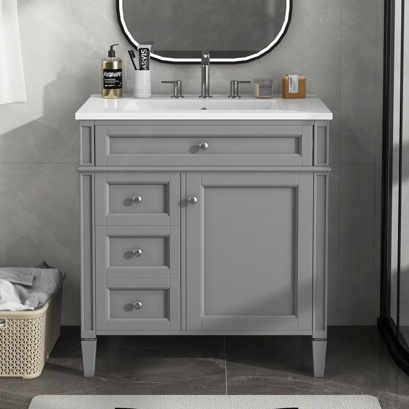 Meuble-lavabo 30 po avec lavabo supérieur, meuble-lavabo moderne avec 2 tiroirs et un tiroir basculant, meuble-lavabo simple