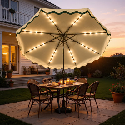 10FT Patio Umbrella With Solar LED Lights, 8 Reinforced Ribs Umbrella with 30°Tilt Adjustment, Outdoor Umbrella With UPF 50+ Sun Shade for Deck, Pool, Garden,Backyard