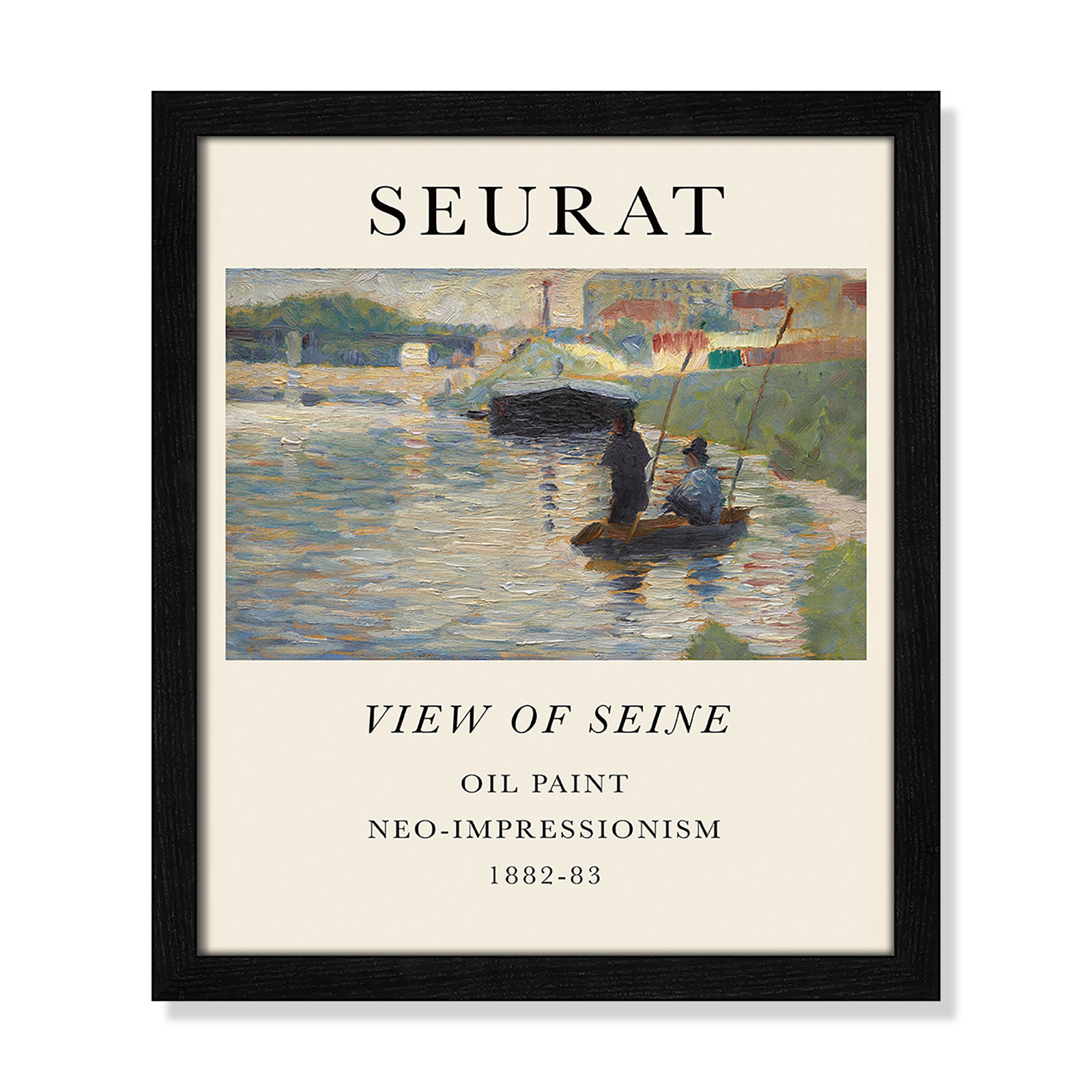 View Of Seine by Georges Seurat, No, Black Single Picture Frame, 15" H x 13" W x 0.75" D