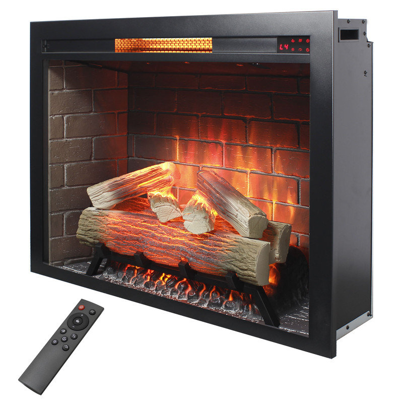  Insertion de foyer électrique 33 po avec bruit de craquement du feu, flamme et thermostat réglables, chauffe-foyer avec télécommande, minuterie, câblé / à brancher, 1500 W, noir