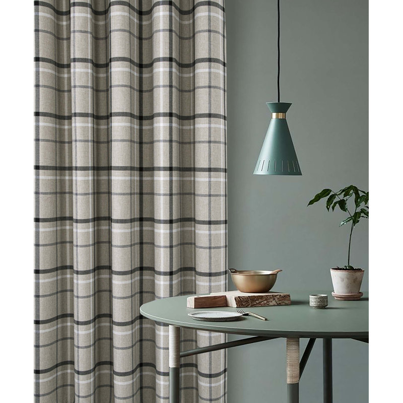Groover Check Eyelet Room Darkening Curtains, Grey, 114cm Width x 107cm Drop 