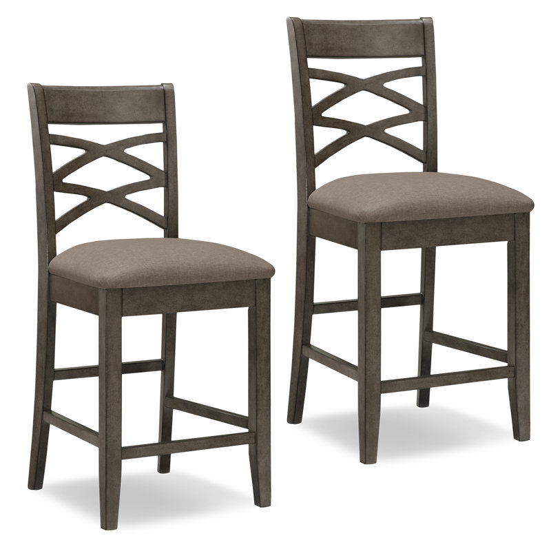 Jeanine Upholstered Counter Stool with Solid Wood Frame, Heather Brown, Gray