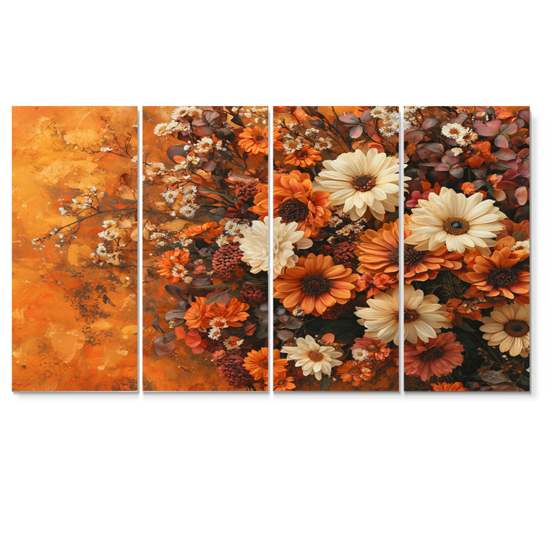 Hirsh - Assortiment de bouquets muraux - Art mural traditionnel pour le salon, H 32 po x l 64 po, 4